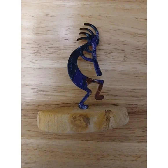 Kokopelli Enameled Metal Art Figurine Colorful Southwest Sandstone Rock 4" Tall - Picture 7 of 8